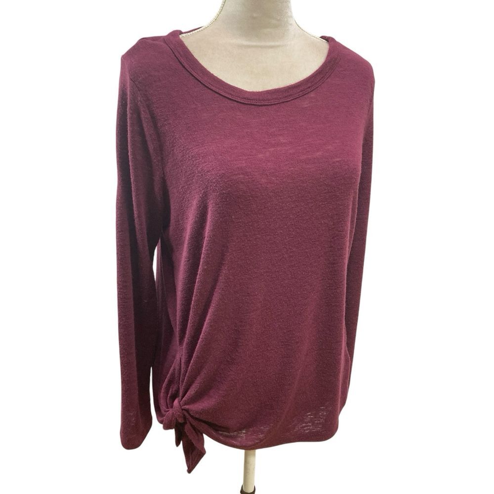 Bobeau Burgundy Sweater 1X Tie Knot Side ‎ Lightweight Long Sleeve